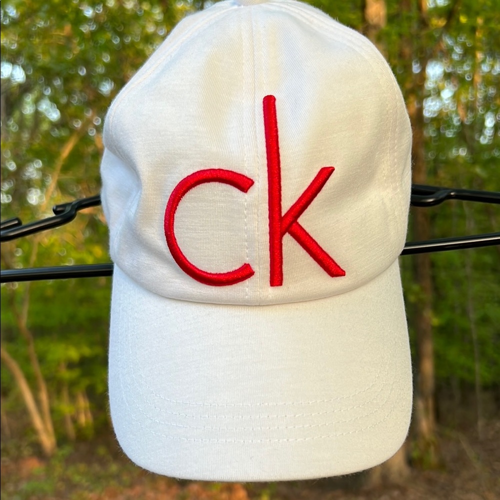 Calvin Klein White Cap with Red Logo NWOT